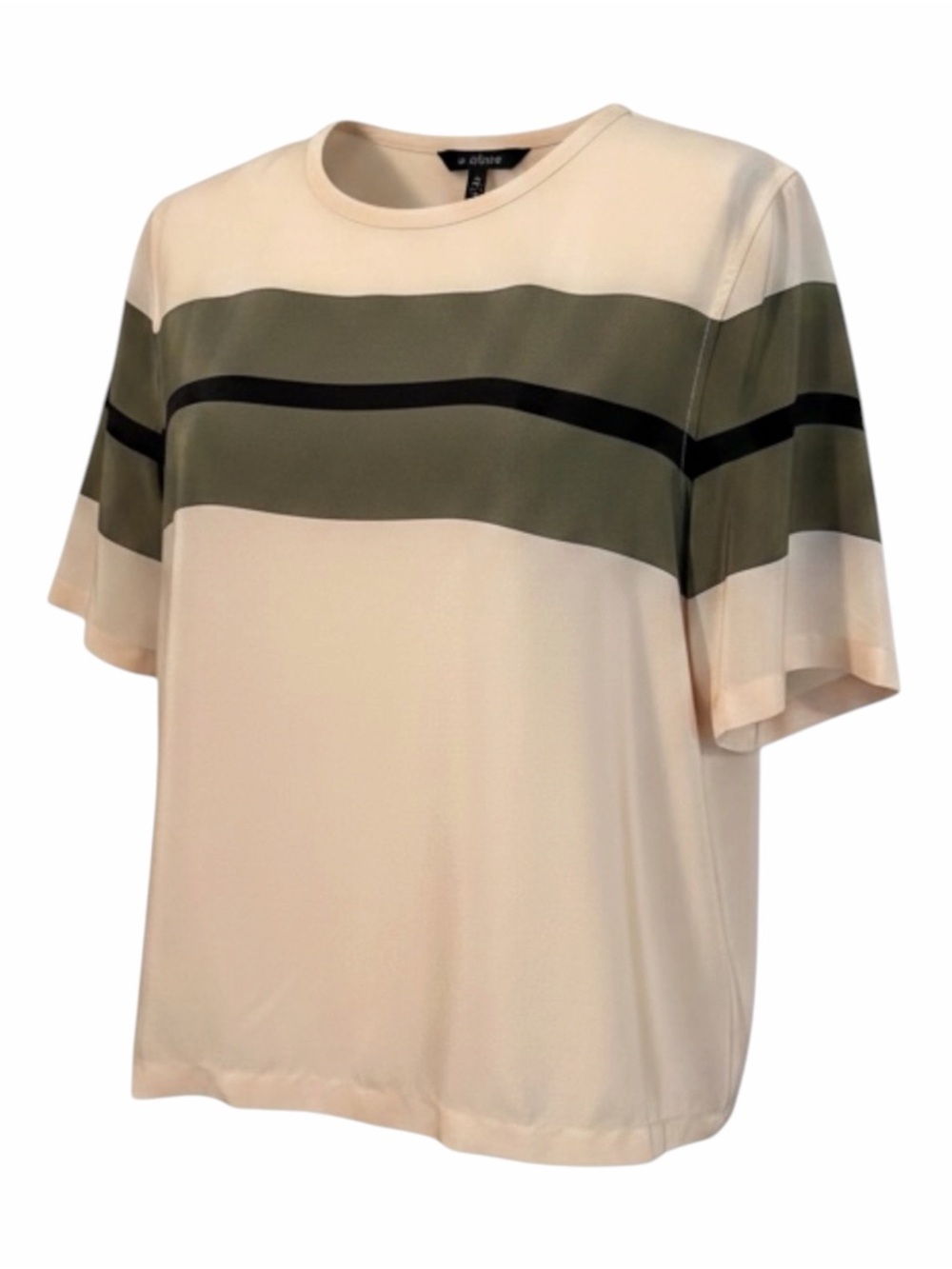 Equipment Femme 100% Silk Colorblock Blush with Olive and Black Strip Blouse